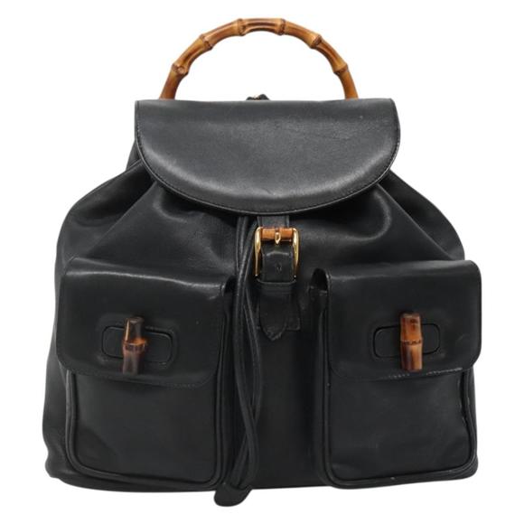GUCCI Bamboo Backpack Leather Black Gold 003 2058 0016 Auth 136184 main image 8